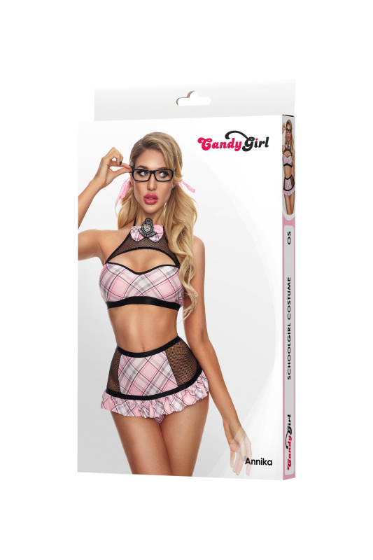Фото Candy Girl, Гонконг Костюм школьницы Candy Girl Annika (топ, трусики, значок, очки, аксессуары), трикотаж, розовый, OS