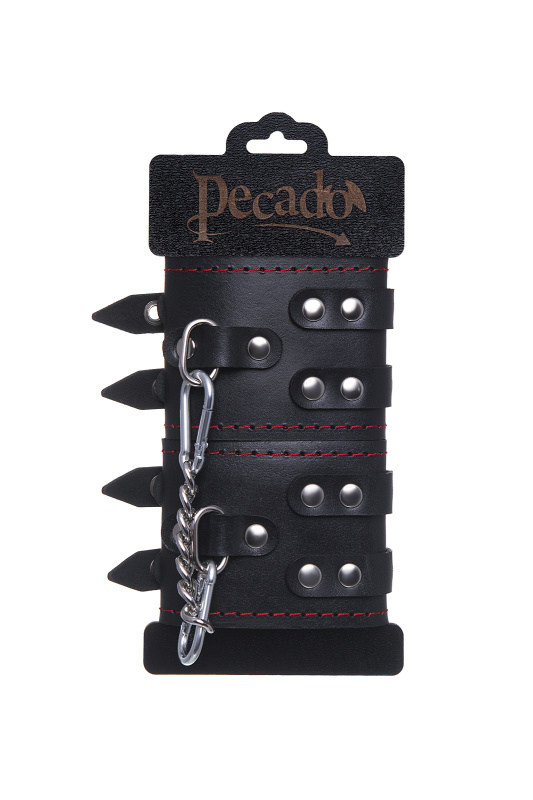 Изображение PECADO B.D.S.M Наручники Pecado BDSM, с двумя ремнями и черной подкладкой, натуральная кожа, черные