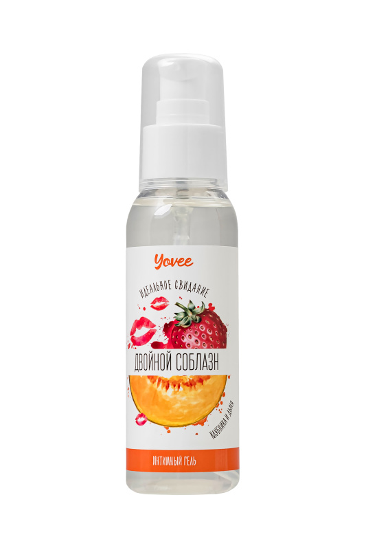 Фото YOVEE Съедобная гель-смазка Yovee «Двойной соблазн» с Д-Пантенолом, со вкусом клубники и дыни, 100 мл