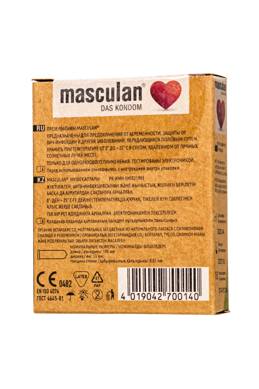 Фото Masculan Презервативы masculan ORGANIC № 3 утонченные, 18,5 см, 5.3 см, 3 шт.