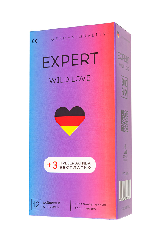 Изображение  Презервативы EXPERT Wild Love , ребристые с точками, 15 шт