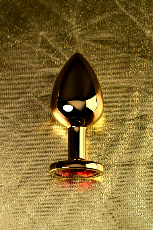Фото Metal by TOYFA Анальная втулка Metal by TOYFA, металл, золотая, с красным кристаллом, 8 см, Ø 3,4 см, 85 г