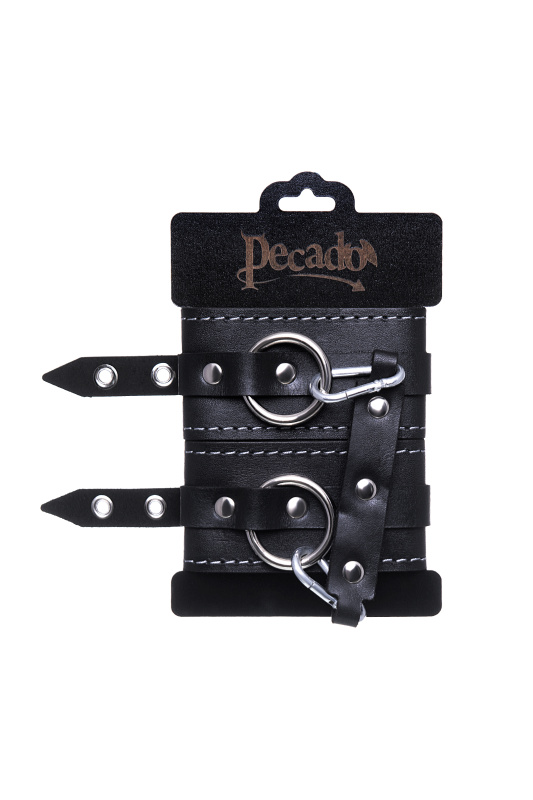 Изображение PECADO B.D.S.M Оковы двухслойные с белой строчкой Pecado BDSM, натуральная кожа, черные