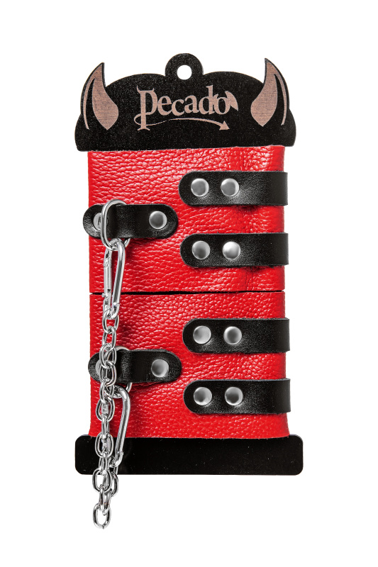 PECADO B.D.S.M Оковы Pecado BDSM, мягкие, с двумя ремешками с люверсами, натуральная кожа, красно-чёрные — купить в Минске Фото PECADO B.D.S.M Оковы Pecado BDSM, мягкие, с двумя ремешками с люверсами, натуральная кожа, красно-чёрные