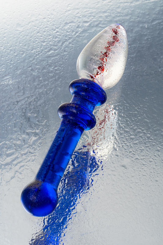Фото Sexus Glass Двусторонний фаллоимитатор Sexus Glass, стекло, синий, 18 см