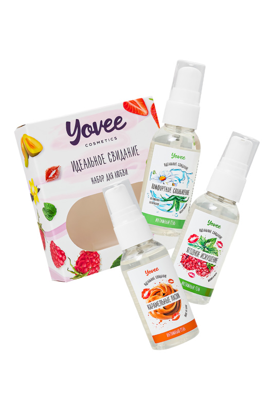 Изображение  Набор гелей-смазок Yovee для любви (721010+721014+721054), вкус(мал/мята+карам) + увл(алоэ), 3х50 мл