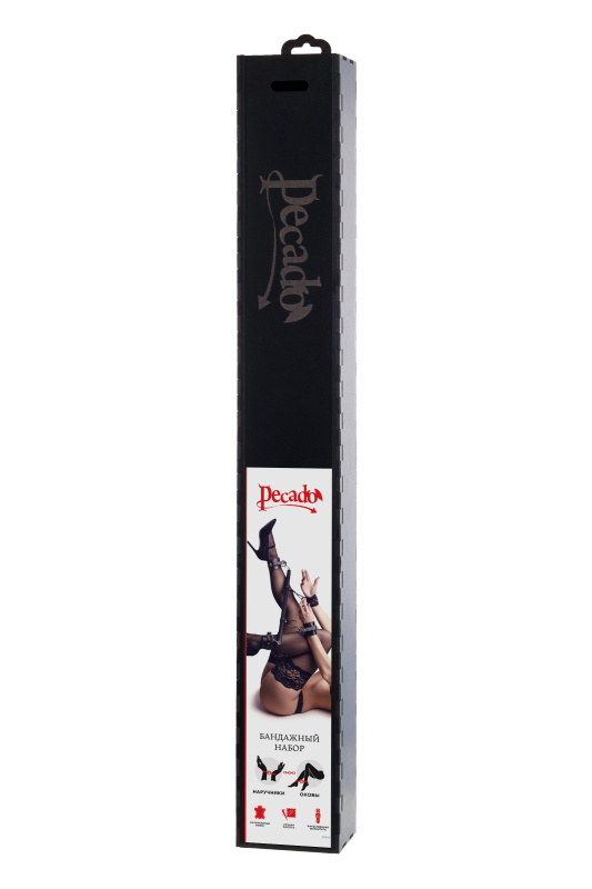 Изображение PECADO B.D.S.M Бондажный набор Pecado BDSM, 4 точки фиксации, распорка, наручники, оковы, натуральная кожа, черный