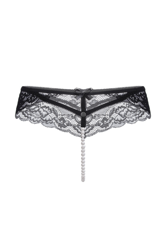 Изображение Erolanta Lingerie Эротические трусики с жемчужной нитью Erolanta Amy кружевные, черный (46-48)