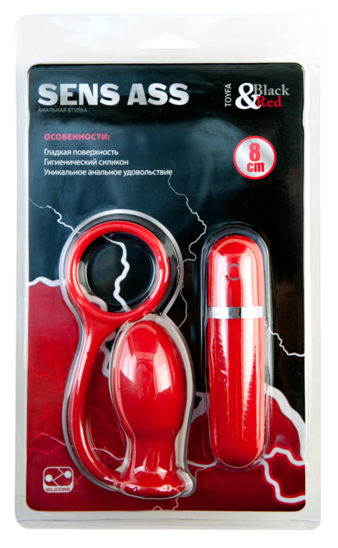 Изображение Black & Red by TOYFA Анальная втулка Black & Red by TOYFA с вибропулей, с пультом ДУ, силикон, красная, 8,5 см