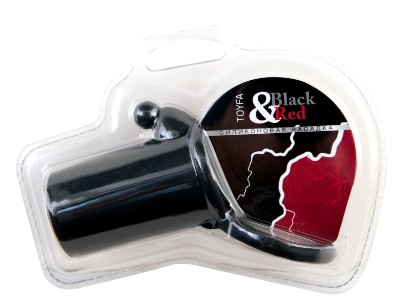Изображение Black & Red by TOYFA Насадка на пенис Black & Red by TOYFA, со стимуляцией клитора, силикон, чёрная, 11 см