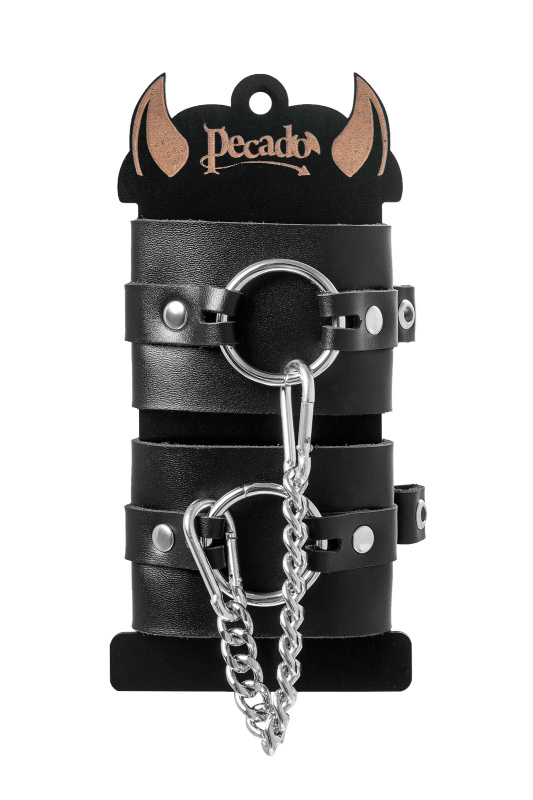 Фото PECADO B.D.S.M Наручники Pecado BDSM, из толстой кожи с люверсами, натуральная кожа, чёрные