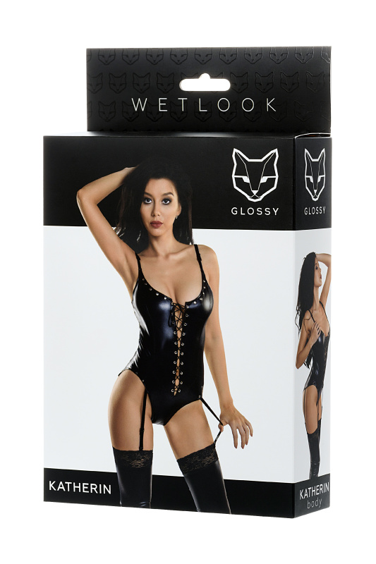 Фото Erolanta Glossy Боди Glossy KATHERIN из материала Wetlook на шнуровке, черное, S