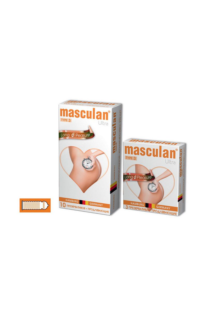 Изображение Masculan Презервативы Masculan, ultra 3, латекс, кольца, точечные, анестетик, 19 см, 5,3 см, 10 шт.