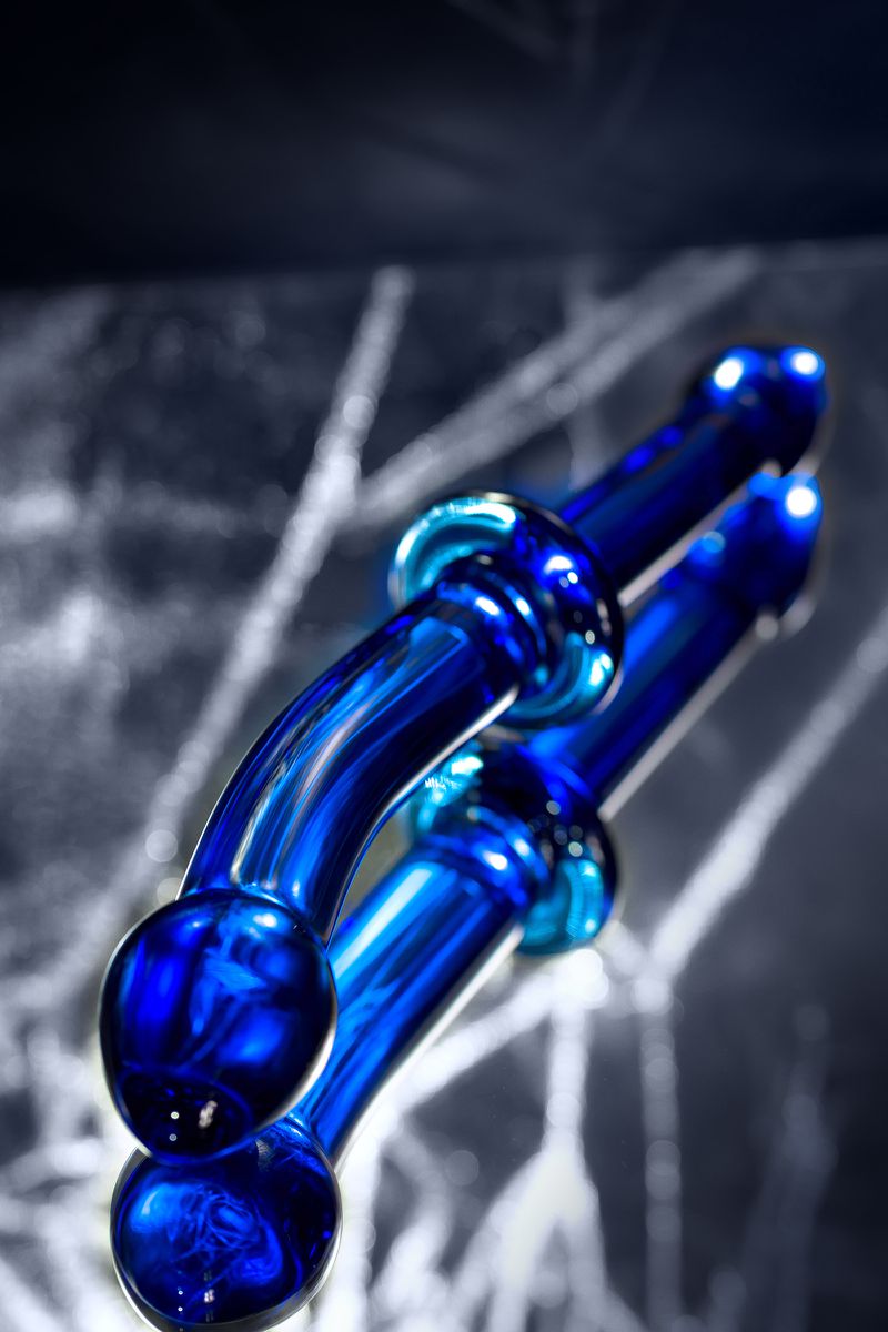 Фото Sexus Glass Двусторонний фаллоимитатор Sexus Glass, стекло, синий, 25 см