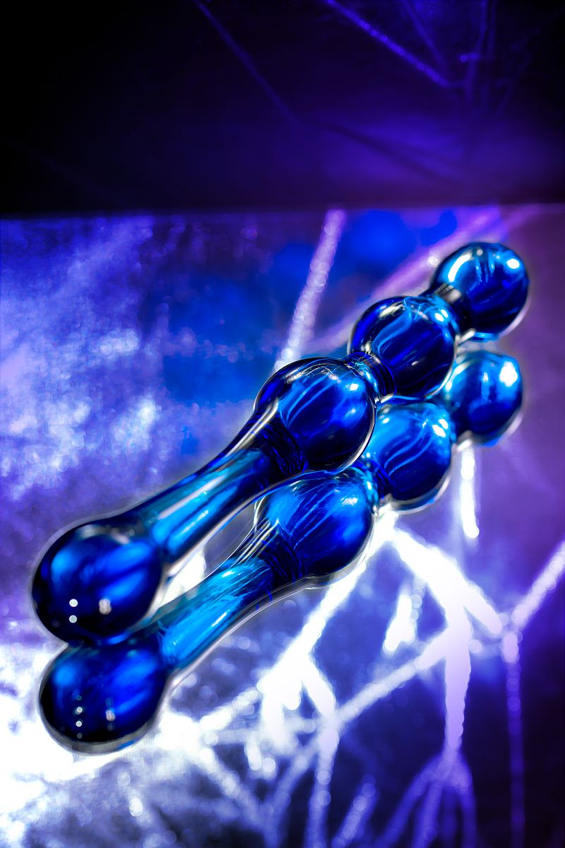 Изображение Sexus Glass Двусторонний фаллоимитатор Sexus Glass, стекло, синий, 20,5 см