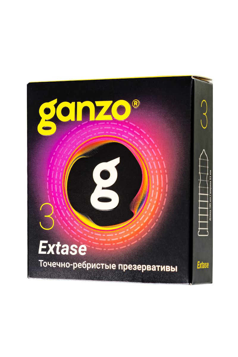 Изображение GANZO Презервативы Ganzo, extase, латекс, точечные, ребристые, анатомичные, 18 см, 5,2 см, 3 шт.