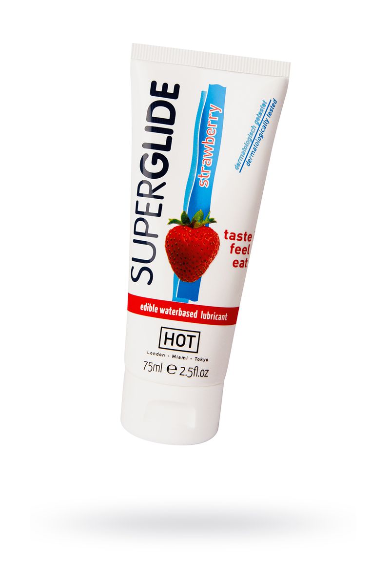 Изображение Hot Productions, Австрия Съедобная смазка на водной основе HOT Superglide для орального секса со вкусом клубники, 75 мл