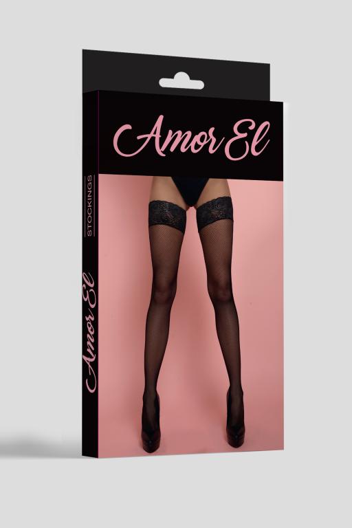Amor EL, Испания Чулки в мелкую сетку ROSA VINTAGE с рисунком сзади S/L черные Amor EL, Испания Чулки в мелкую сетку ROSA VINTAGE с рисунком сзади S/L черные