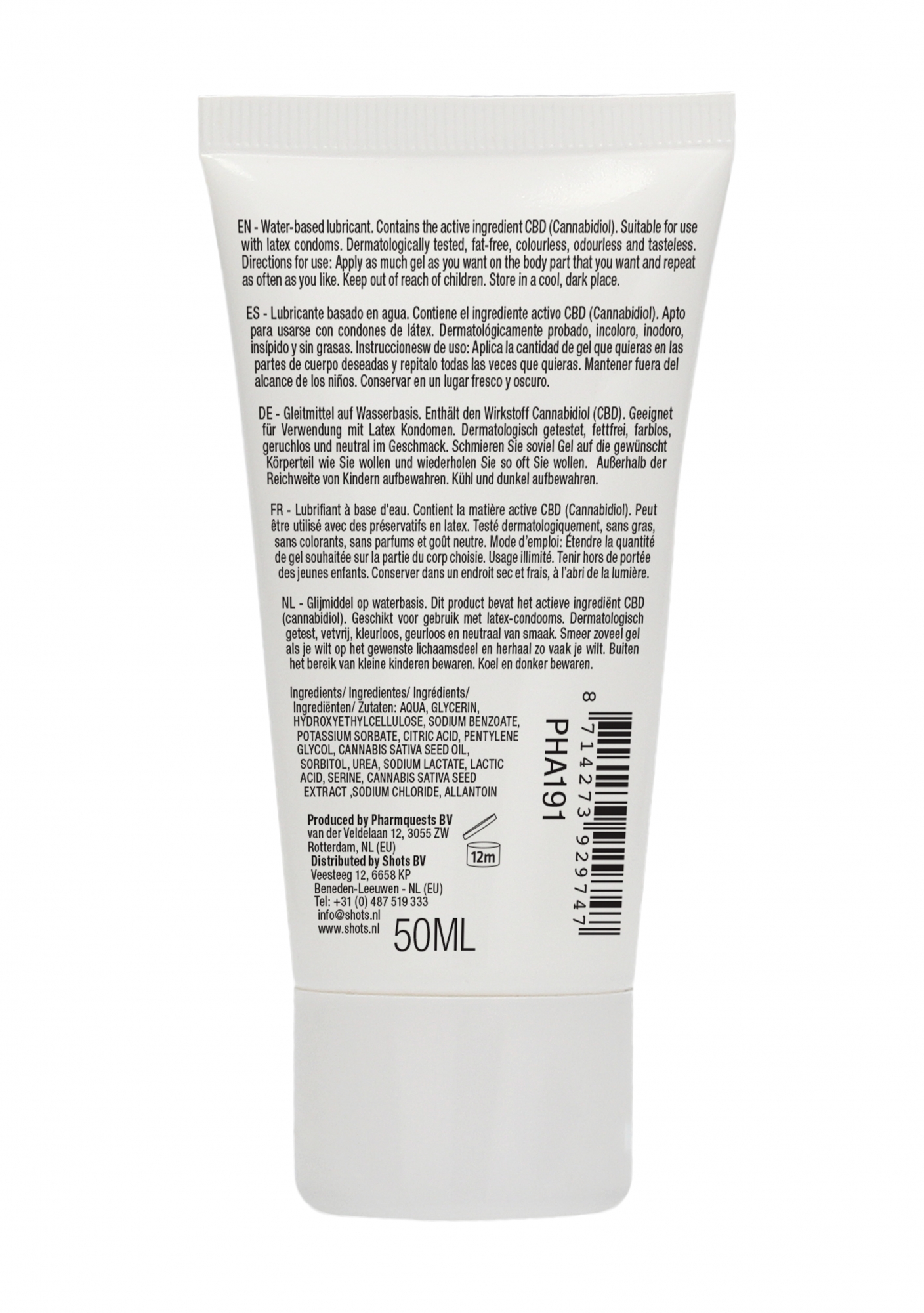 Shotsmedia, Голландия Лубрикант на водной основе Natural CBD - 50 ml