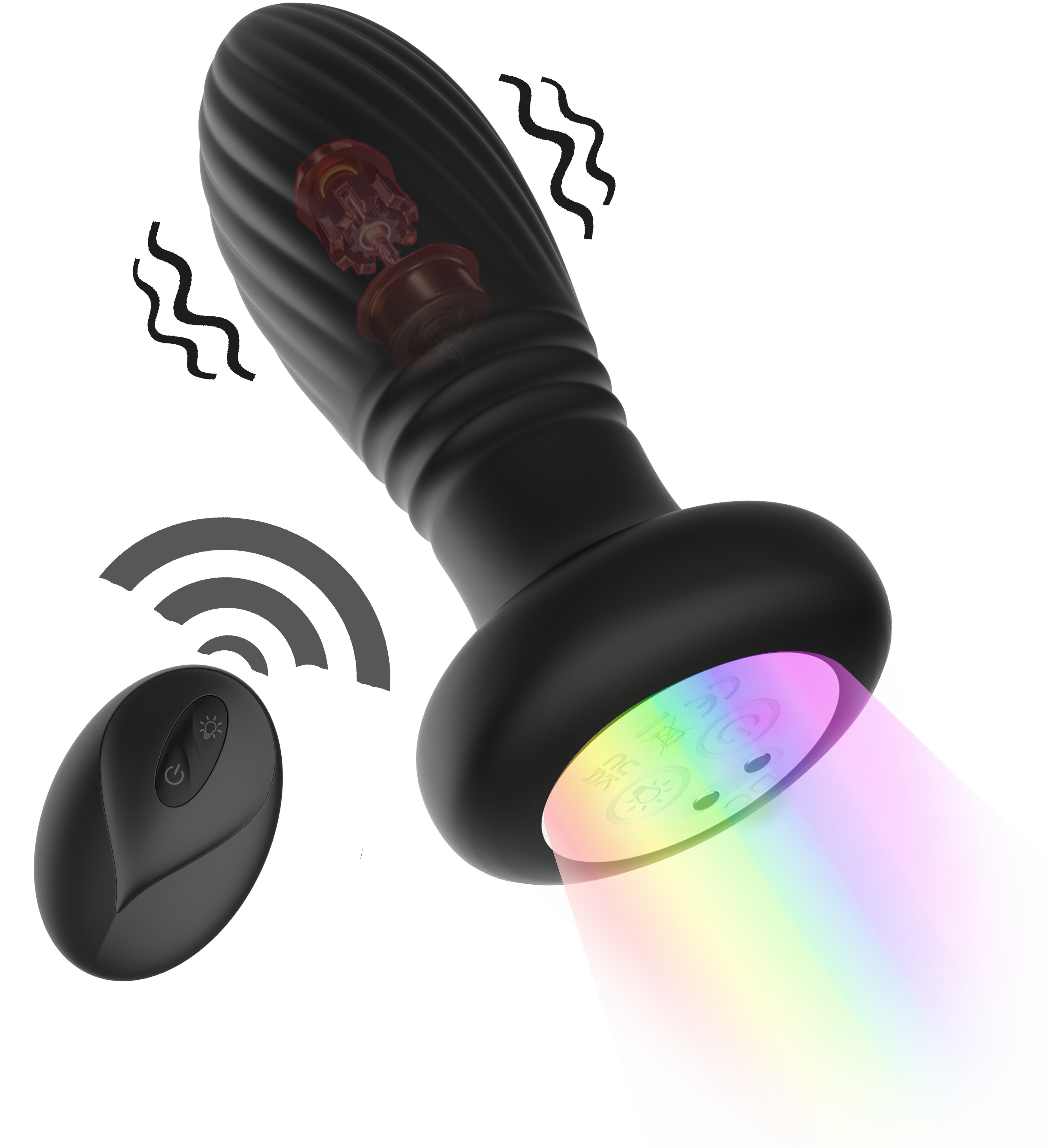 Фото  Анальная вибровтулка с возвратно-поступательной функцией и LED-подсветкой Secwell Plug с пультом ДУ