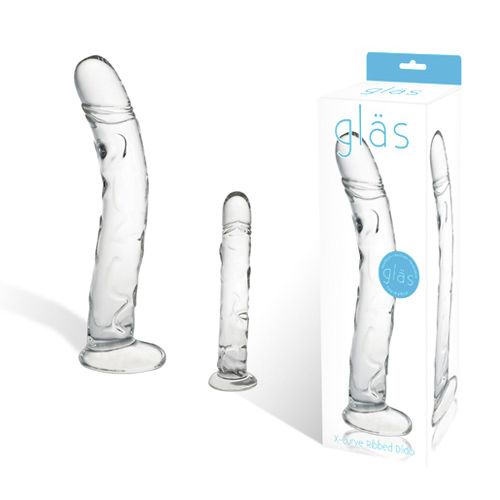 Glas, USA Фаллоимитатор из стекла X-Curve Ribbed — купить в Минске Фото Glas, USA Фаллоимитатор из стекла X-Curve Ribbed