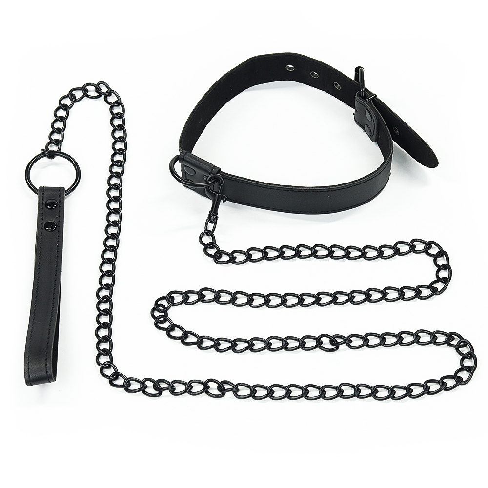 Изображение Lovetoy, Китай Черный матовый ошейник с поводком на цепи Bondage Fetish