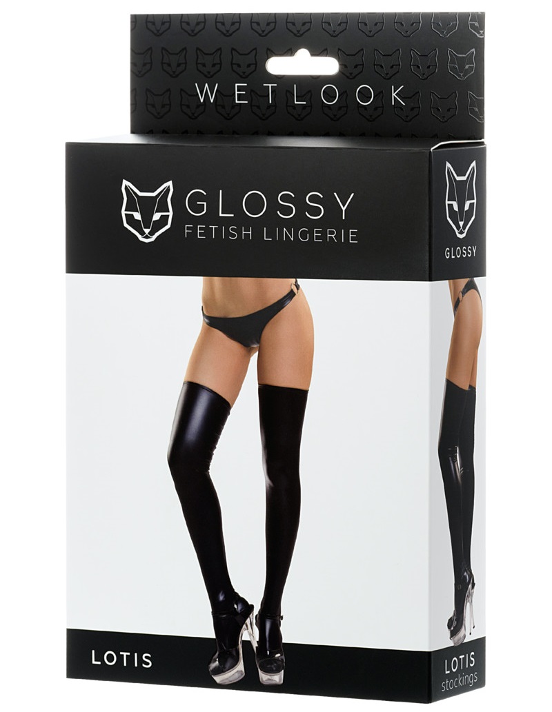 Изображение Erolanta Glossy Черные чулки Glossy из материала Wetlook размер S