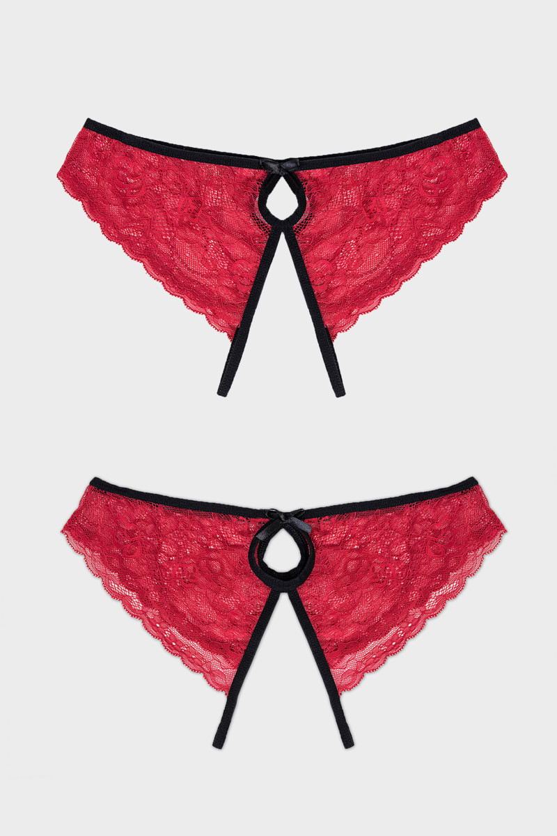 Изображение Erolanta Lingerie Эротические кружевные трусики с бантиком и доступом между ножек 50-52 размер