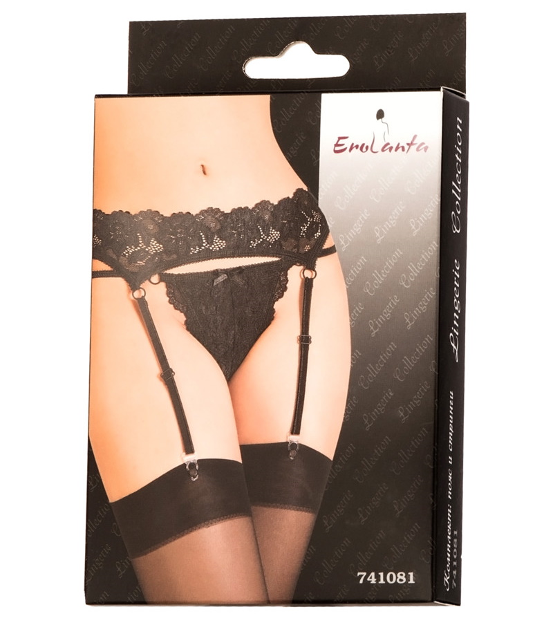 Фото Erolanta Lingerie Эротический комплект: пояс для чулок и трусики кружевные черные р-р 50-52