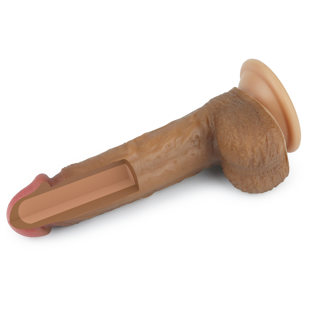 Изображение Lovetoy, Китай Фаллос на присоске с мошонкой Dual-Layered Silicone Dildo мулат 22 см