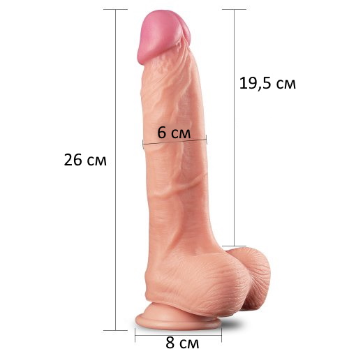 Изображение Lovetoy, Китай Большой фаллос на присоске с мошонкой Dual Layered Silicone Cock 26 см