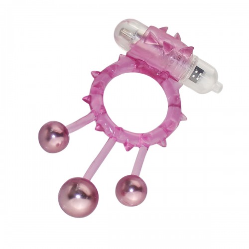 Изображение  Виброкольцо с 3 утяжеляющими шариками фиолетовое Ball Banger Cock Ring