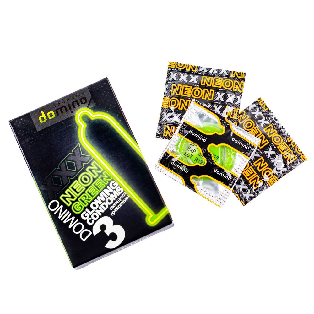 Изображение Luxe Светящиеся в темноте презервативы Domino Neon Green №3