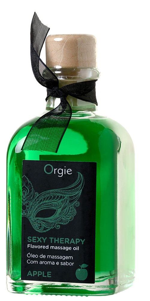 Изображение Orgie, Португалия Комплект для сладких игр Orgie Lips Massage со вкусом яблока (сладкое массажное масло и перо), 100 мл