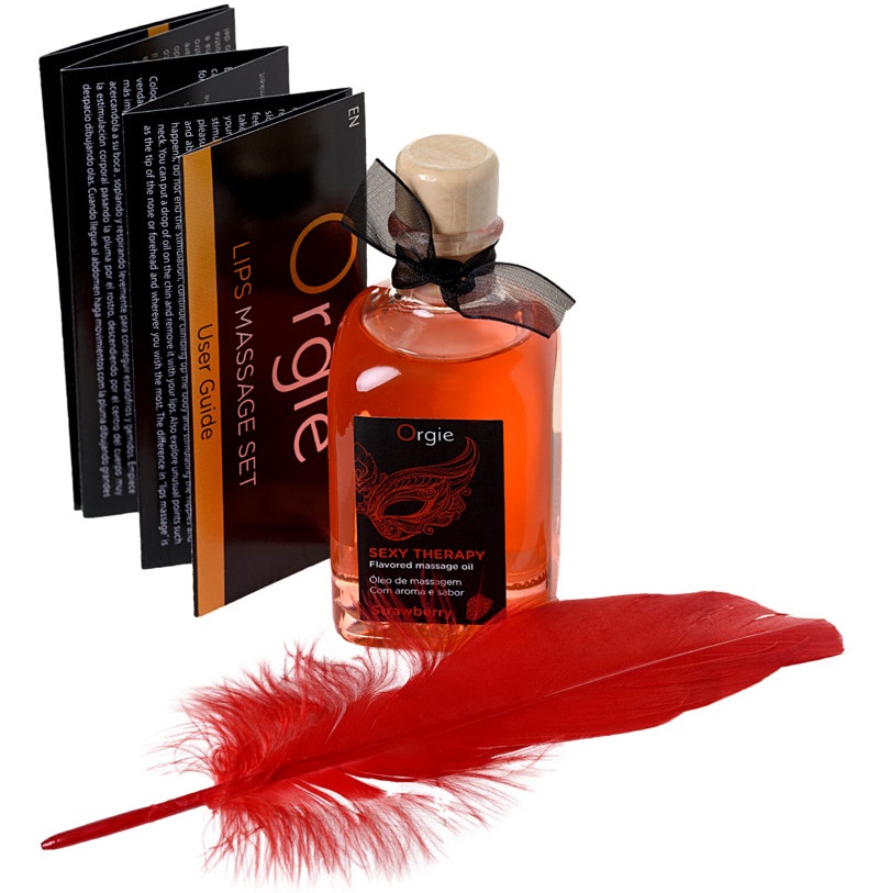 Orgie, Португалия Комплект для сладких игр Orgie Lips Massage со вкусом клубники (сладкое массажное масло и перо), 100 мл — купить в Минске Фото Orgie, Португалия Комплект для сладких игр Orgie Lips Massage со вкусом клубники (сладкое массажное масло и перо), 100 мл