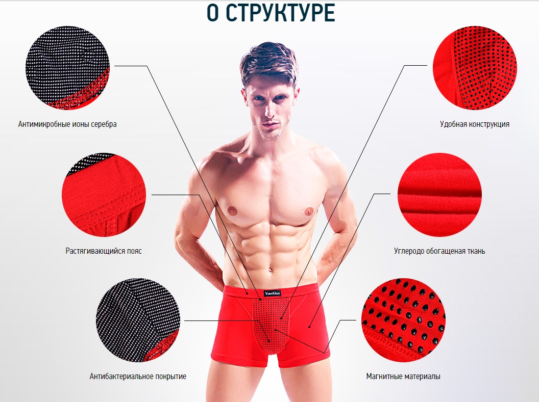 Изображение  Красные мужские био трусы Vince Klein c турмалином для потенции XL