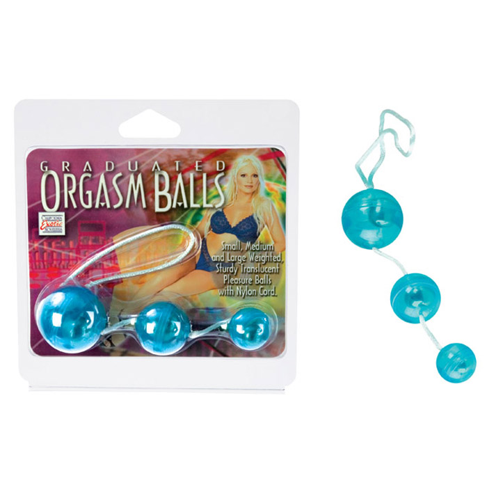 Фото  Три голубых вагинальных шарика Orgasm balls