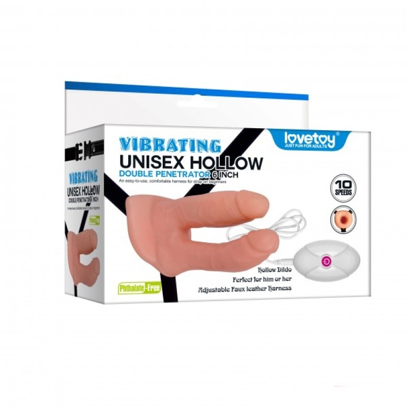 Изображение Lovetoy, Китай Фаллопротез для двойного проникновения с вибрацией Vibrating Unisex Hollow Strap On 13 см и 14 см