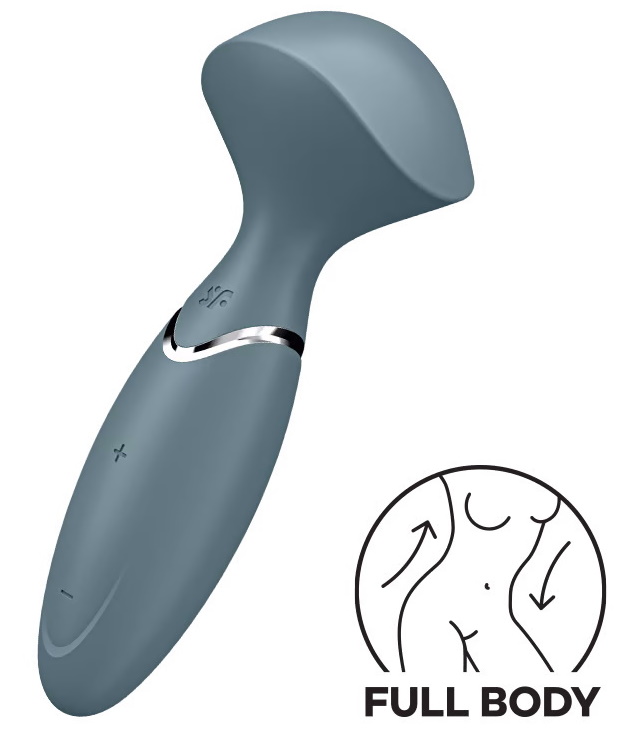 Фото Satisfyer, Германия Перезаряжаемый мини-массажер с вибрацией Satisfyer Mini Wand-er серый ДЕФОРМИРОВАННАЯ УПАКОВКА