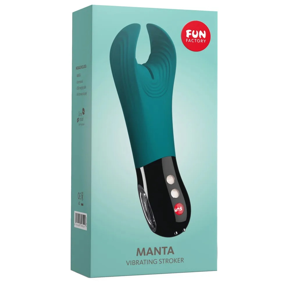 Фото  Уникальный мастурбатор с вибрацией Fun Factory Manta цвета морской волны