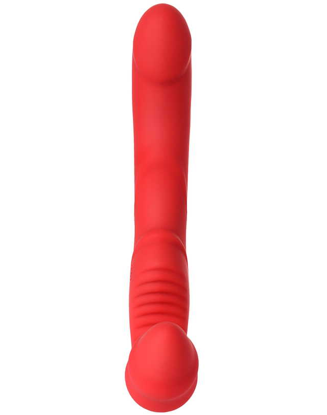 Изображение TOYFA Basic Безремневой страпон с вибрацией Black and Red by Toyfa 35 см красный