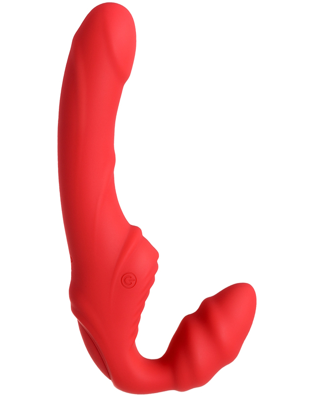 Изображение TOYFA Basic Безремневой страпон с вибрацией Black and Red by Toyfa 35 см красный