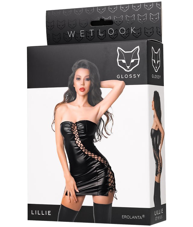 Фото Erolanta Glossy Мини-платье на шнуровке Glossy Lillie из материала Wetlook L