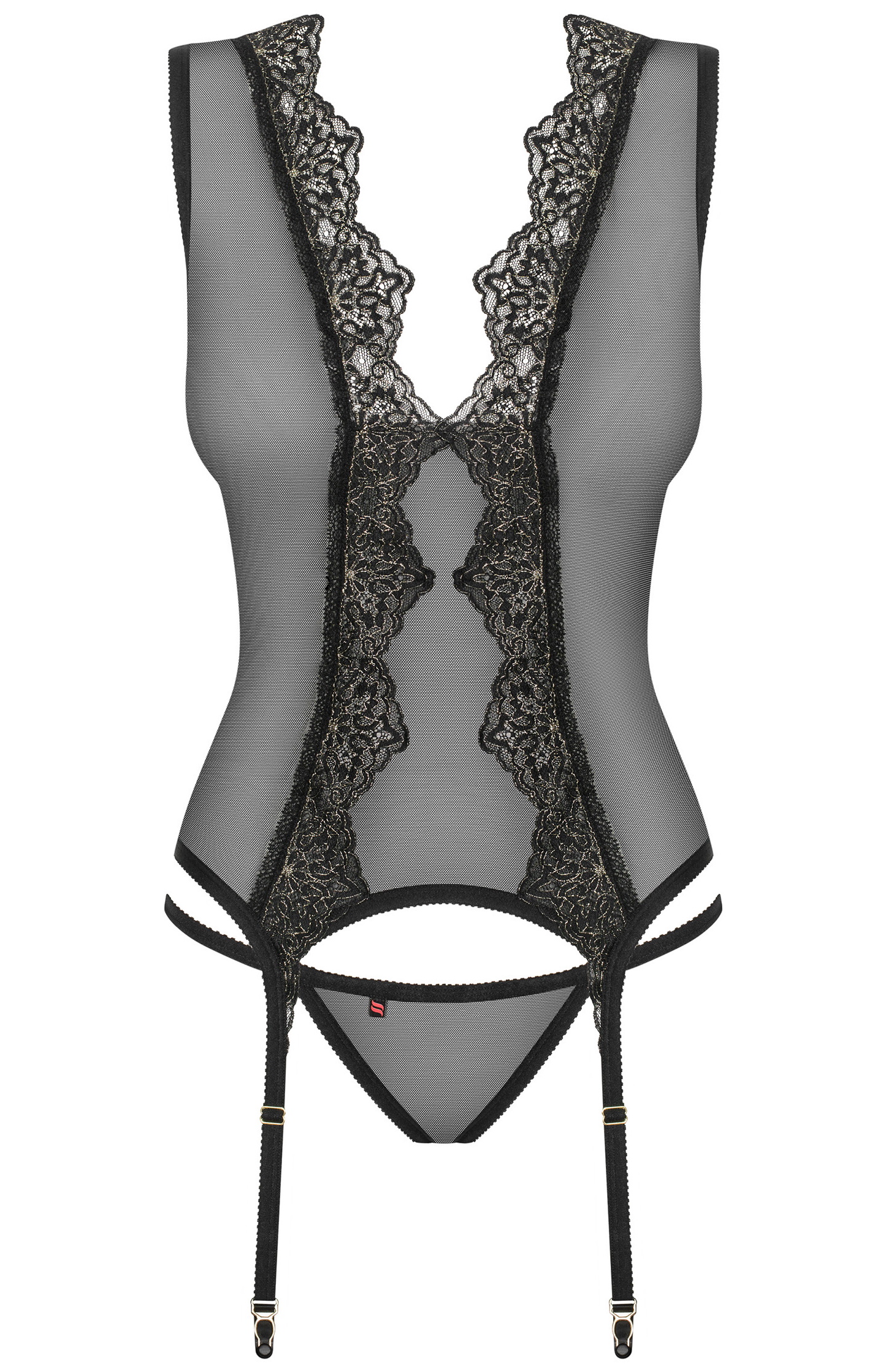 Фото Obsessive, Польша Прозрачный корсет с ажурным кружевом и трусиками Meshlove L/XL