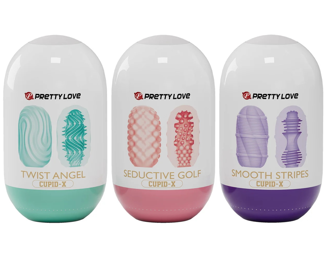 Фото Pretty Love, Китай Двустороннее яйцо-мастурбатор Pretty Love Smooth Stripes Cupid-X