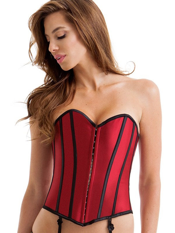 Фото Baci Lingerie, Тайвань Бордовый корсет из сатина со съемными подвязками для чулок Satin Heart Corset S
