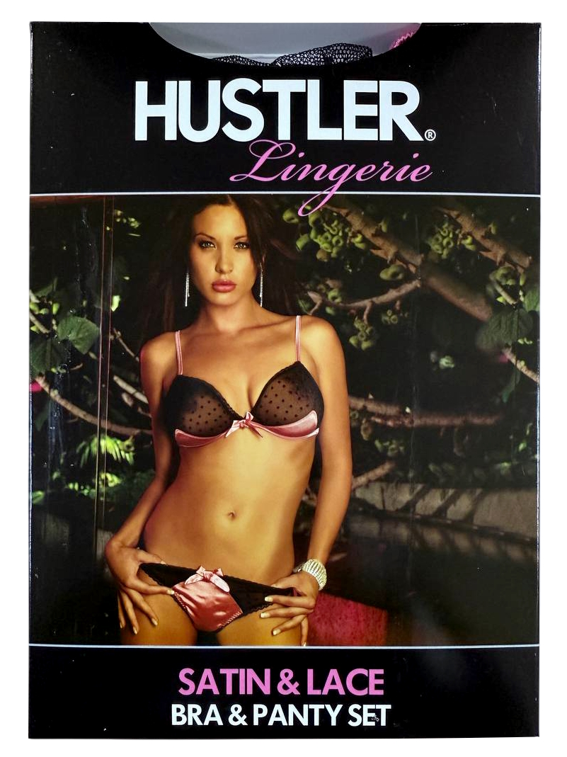 Изображение Hustler,США Эротический черный комплект с розовым сатином M/L