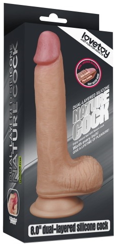 Фото Lovetoy, Китай Фаллоимитатор на присоске с мошонкой Dual-Layered Liquid Silicone Nature Cock 21 см