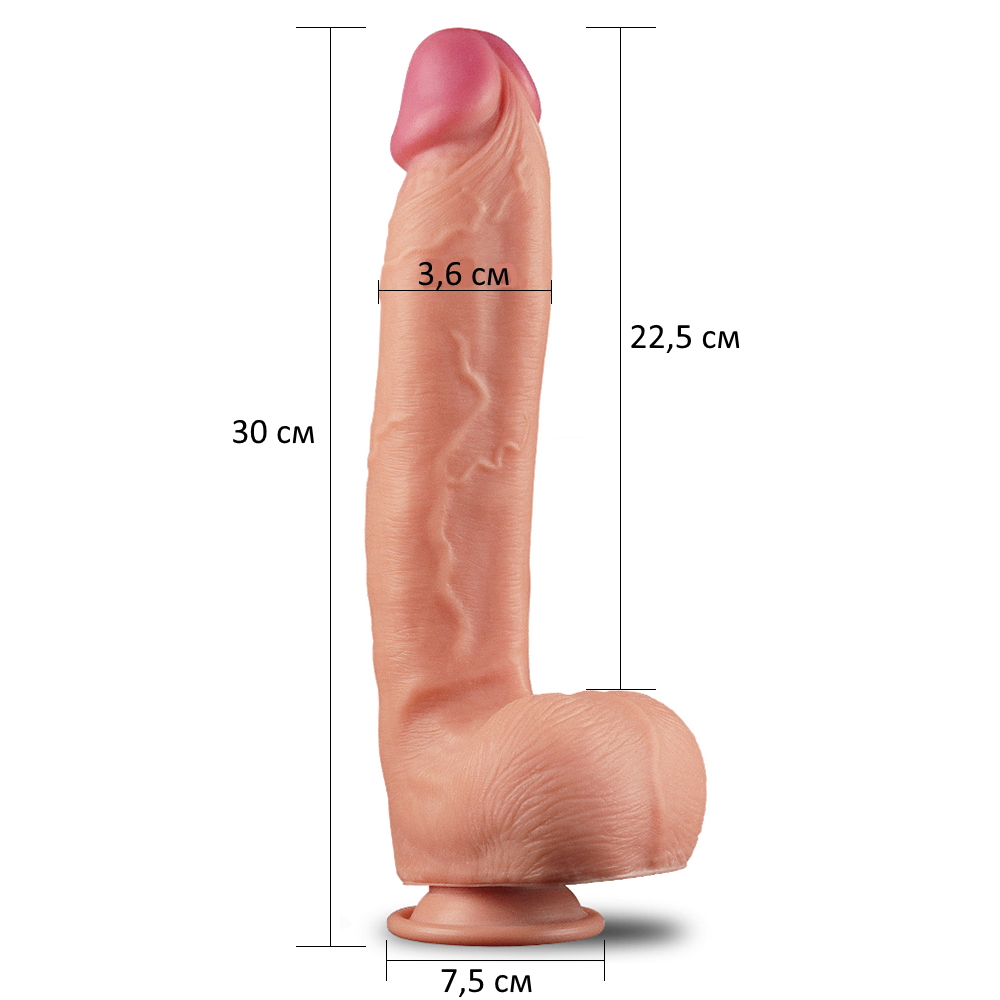 Фото Lovetoy, Китай Большой фаллос на присоске с мошонкой Dual Layered Silicone Cock 30 см