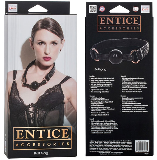 Изображение California Exotic Novelties, США Силиконовый кляп на стеганом ремне с меховой подкладкой Entice Ball Gag